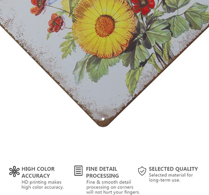 Retro Metal Tin Sign, Bee Sunflower Summer Wall Decor, Farmhouse Decor for Home Cafes Office Store 8 x 12 in