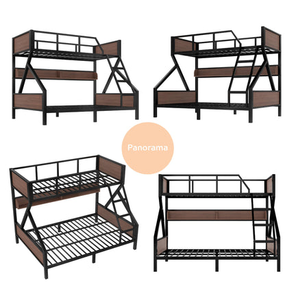 Bellemave Twin XL Over Queen Bunk Bed with Shelves, Metal Bunk Beds with Ladders and Lights, Heavy-Duty Bunkbed for Bedrooms, Guest Rooms and Dorms, No Box Spring Needed and Noise-Free Design, Black