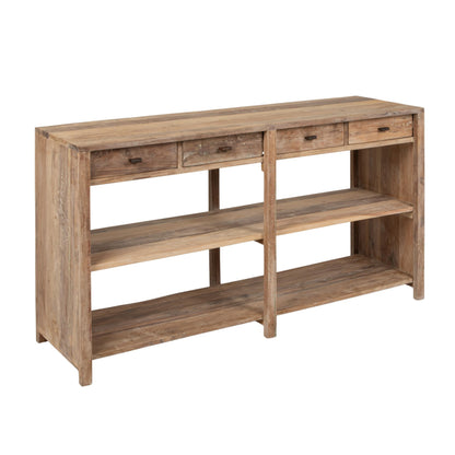 Reclaimed Wood Console Table with 4 Drawers 4 Storage Sections, Natural