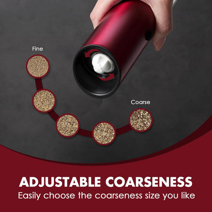 Vzaahu Gravity Electric Pepper and Salt Grinder Set of 2 - Rechargeable, Adjustable Coarseness, Stainless Steel with