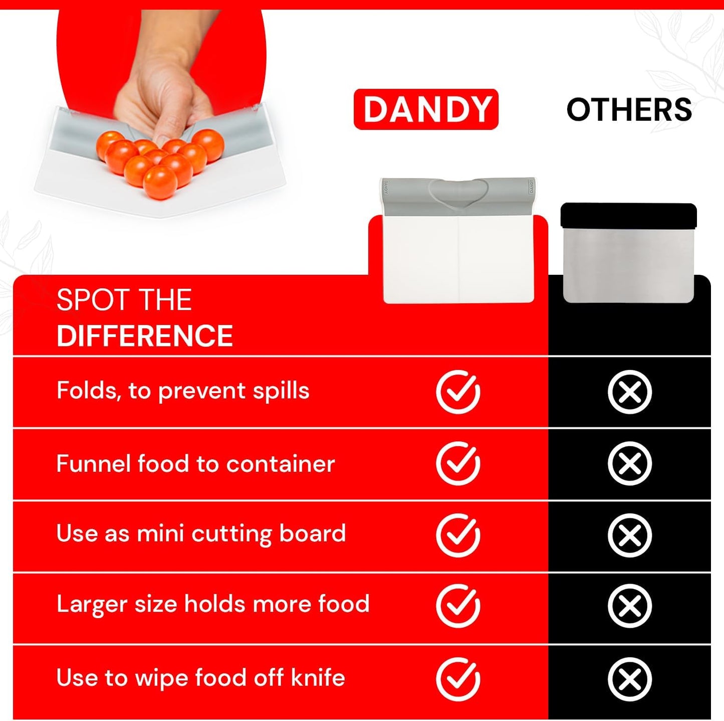DANDY ScooperDuper - Multi-Purpose Folding Food Mover, Dough Scraper Tool for Cutting Board and Chef’s Knife
