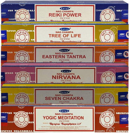 Satya Incense Sticks Variety Pack #6 with Incense Stick Holder Bundle, 6 Spiritual Fragrances