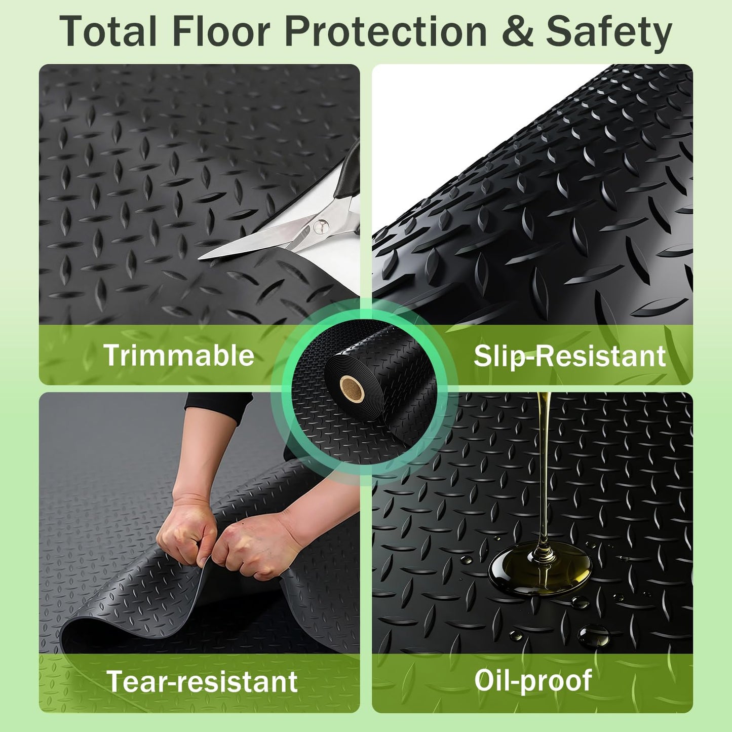 FomanXtre 10x20 FT Garage Floor Mat, 2.8mm Thickened Flooring Roll for Under Car Diamond Plate PVC Rubber Mat with 20 Pcs Tapes, Non-Slip Floor Mat for Garage, Warehouse, Gyms, Trailer, Black
