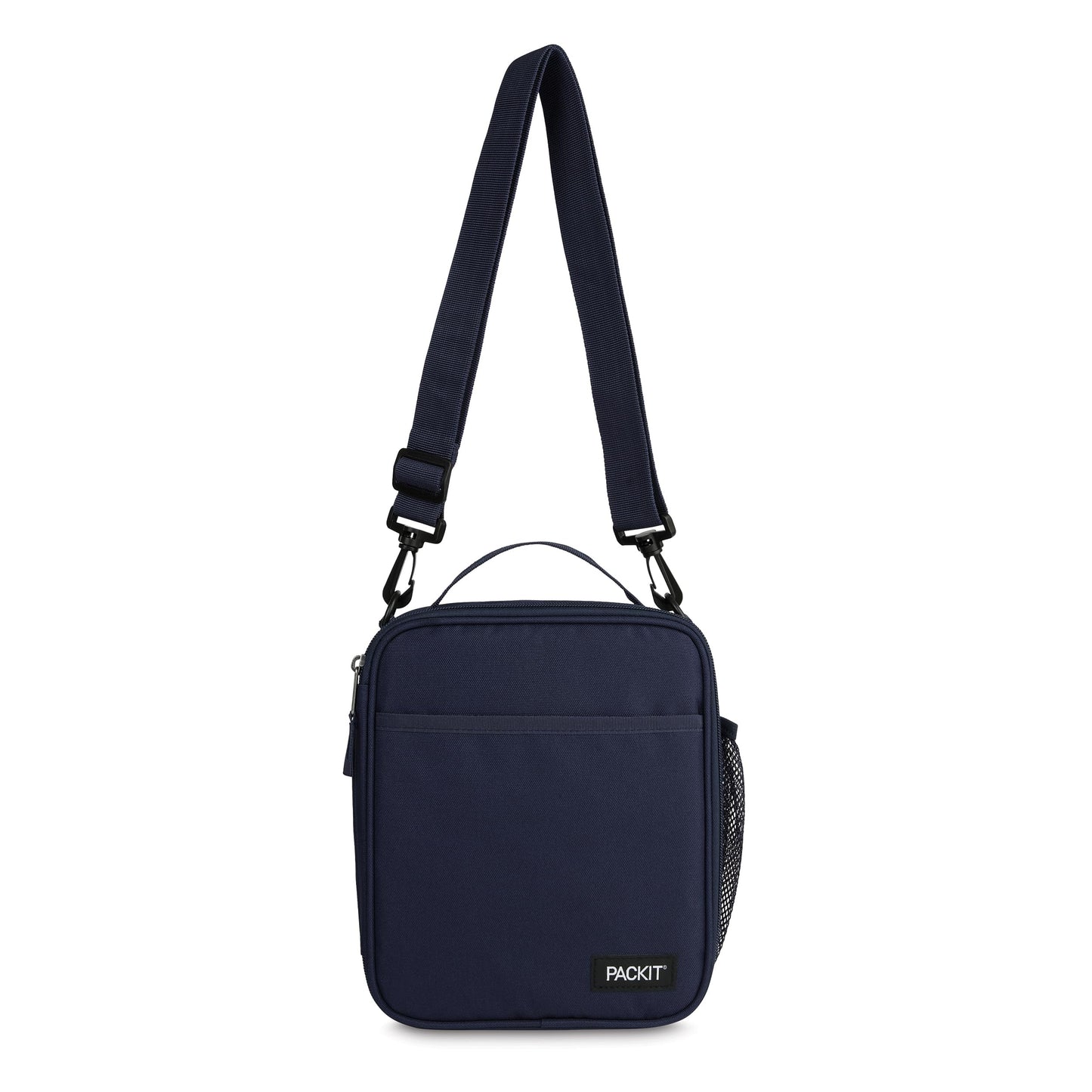 PackIt Freezable Crossbody Lunch Box, Midnight Navy, Technology, Fully Freezable, Collapsible, Reusable, With Top Handle, Front Slip Pocket. Effortlessly Carry, Fresh Every Time