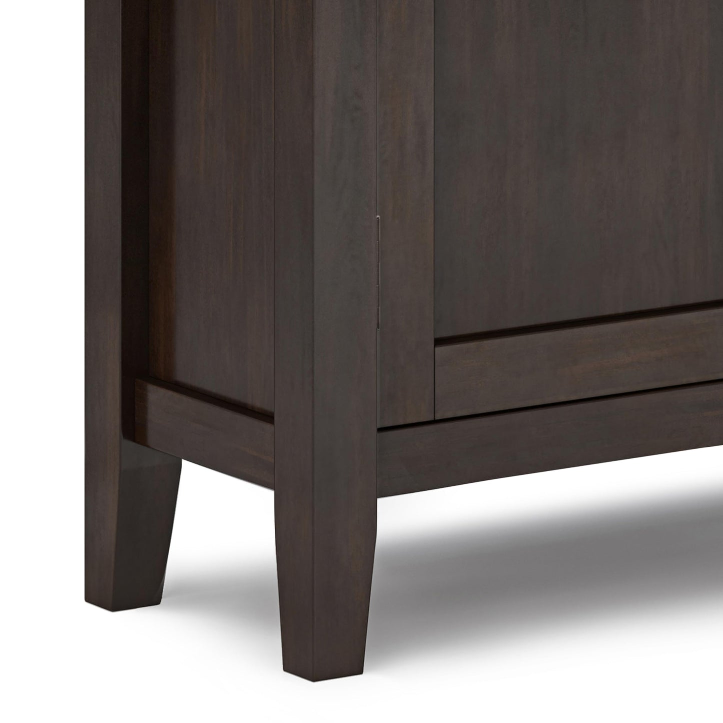 SIMPLIHOME Redmond Storage Cabinet - 32 inch Wide Solid Wood 2-Shelf Low Storage Cabinet in Brunette Brown, Transitional Accent Cabinet for Entryway with Adjustable Shelves and Tapered Legs
