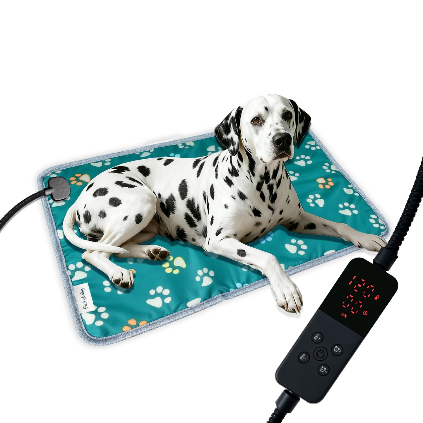 furrybaby Pet Heating Pad, Waterproof Dog Heating Pad Mat for Cat with Durable Anti-Bite Tube Indoor for Puppies Dogs Cats (1 Pack Black, 17 X 17in, Temp Adjustable)