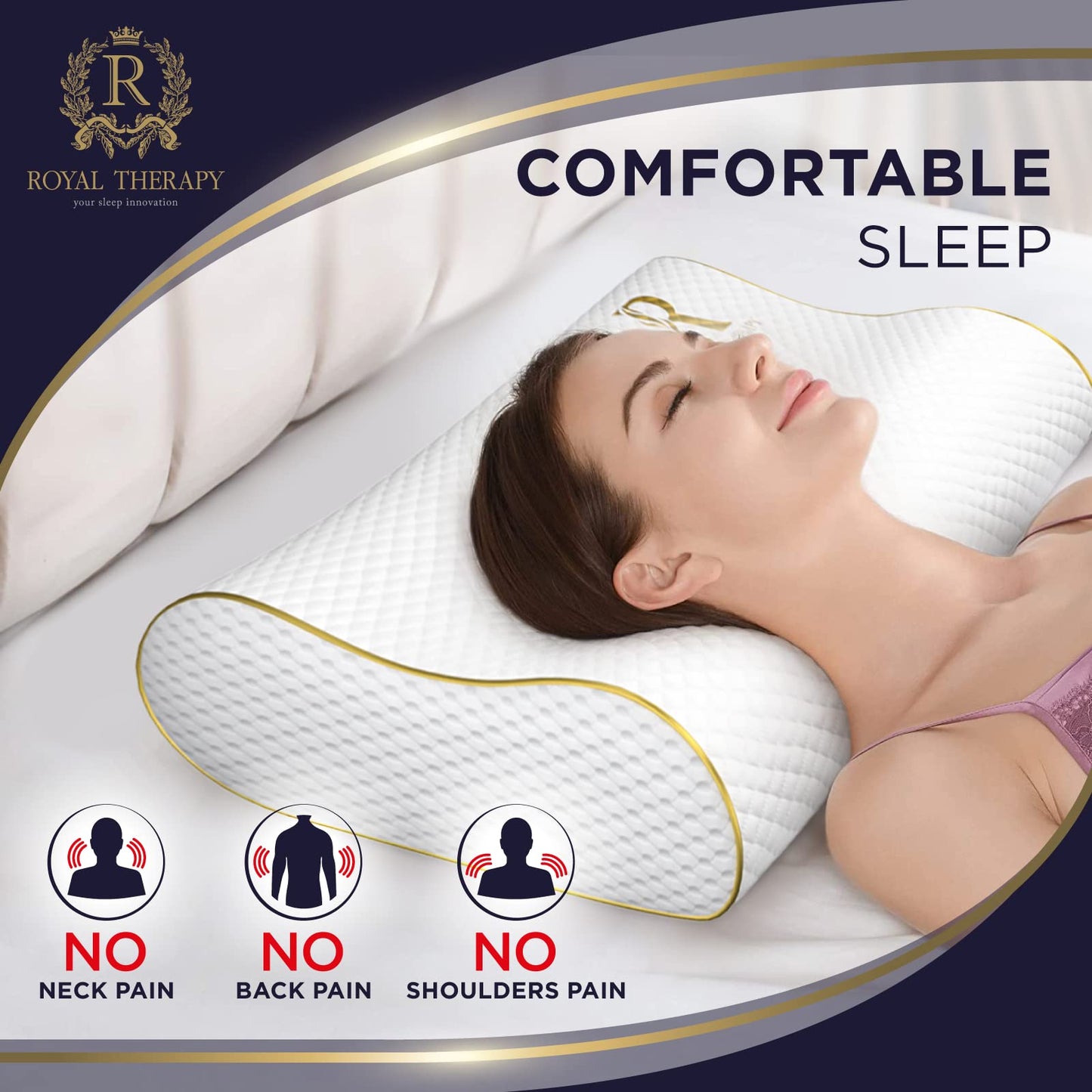 Royal Therapy Travel Memory Foam Pillow, Camping, Cervical for Pain, Contour Pillow, Shoulder Pain, Neck Pain Pillow