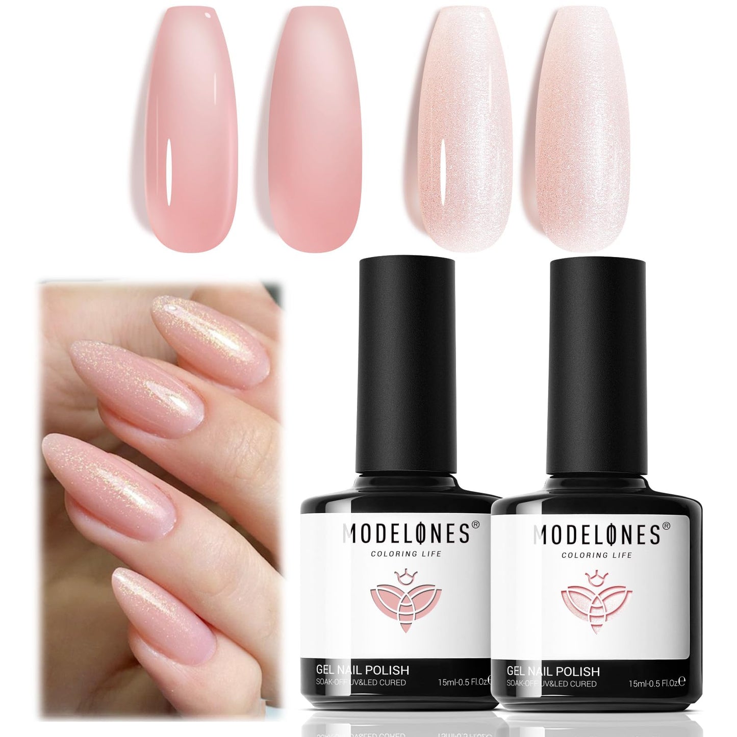modelones Gel Nail Polish Set 2 Pcs 15ml French Manicure Kit White Nude Pink Jelly Sheer Gel Polish Soak Off UV LED Classic French Tip Gel Polish Natural Nail Art DIY Gift for Women