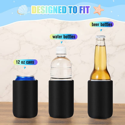 200 Pcs Blank Beer Can Cooler Sleeves Bulk Can Sleeve Beer Drink Sleeve Insulator Sleeve Soft Insulated Reusable Beer Can Coolers for Soda Beer Wedding Party Favors Supplies (Black)