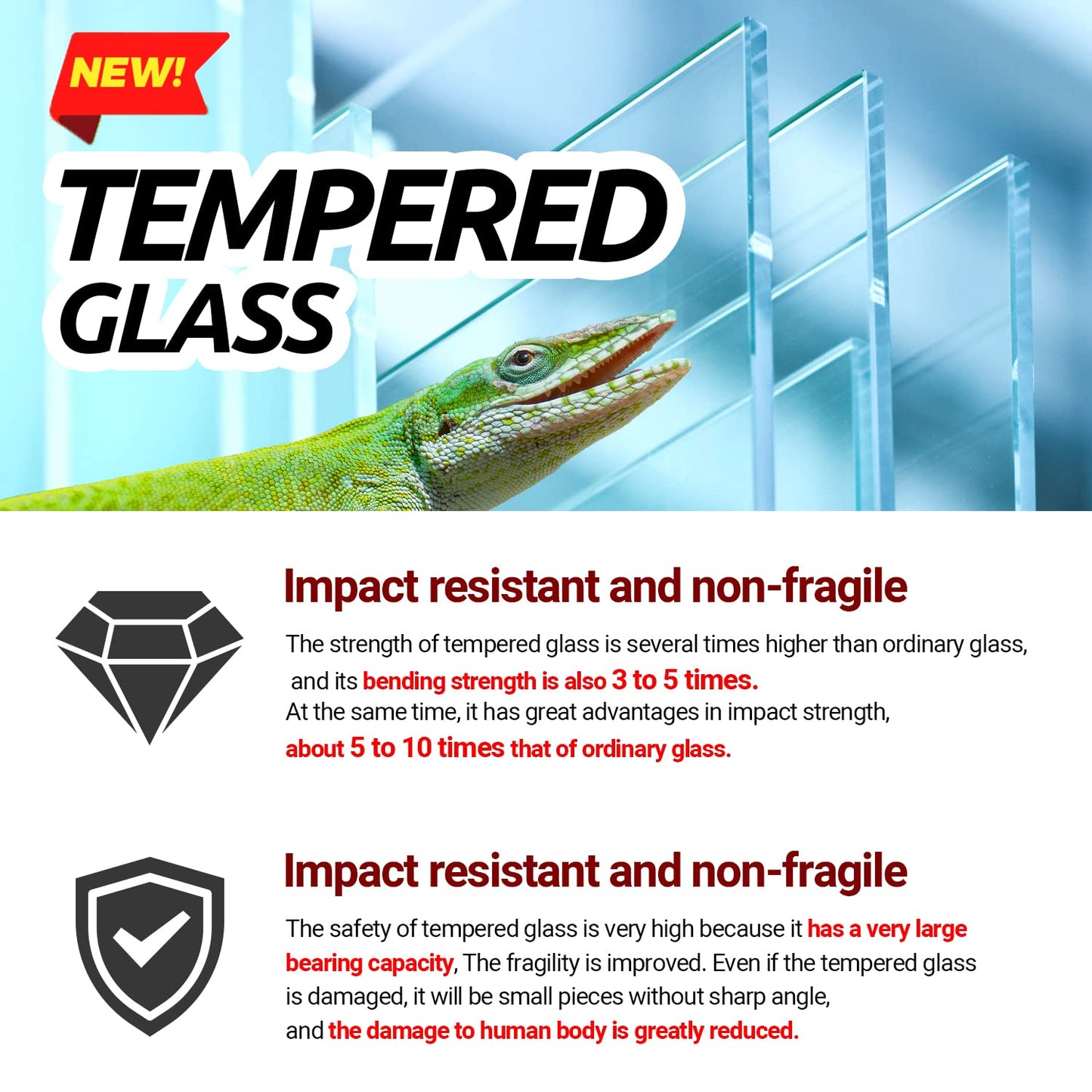 REPTI ZOO Reptile Tempered Glass Extra-Long Terrarium Habitats 48" x 18" x 18" Reptile Amphibians Large Enclosure for Snake/Bearded Dragon/Lizard ect.