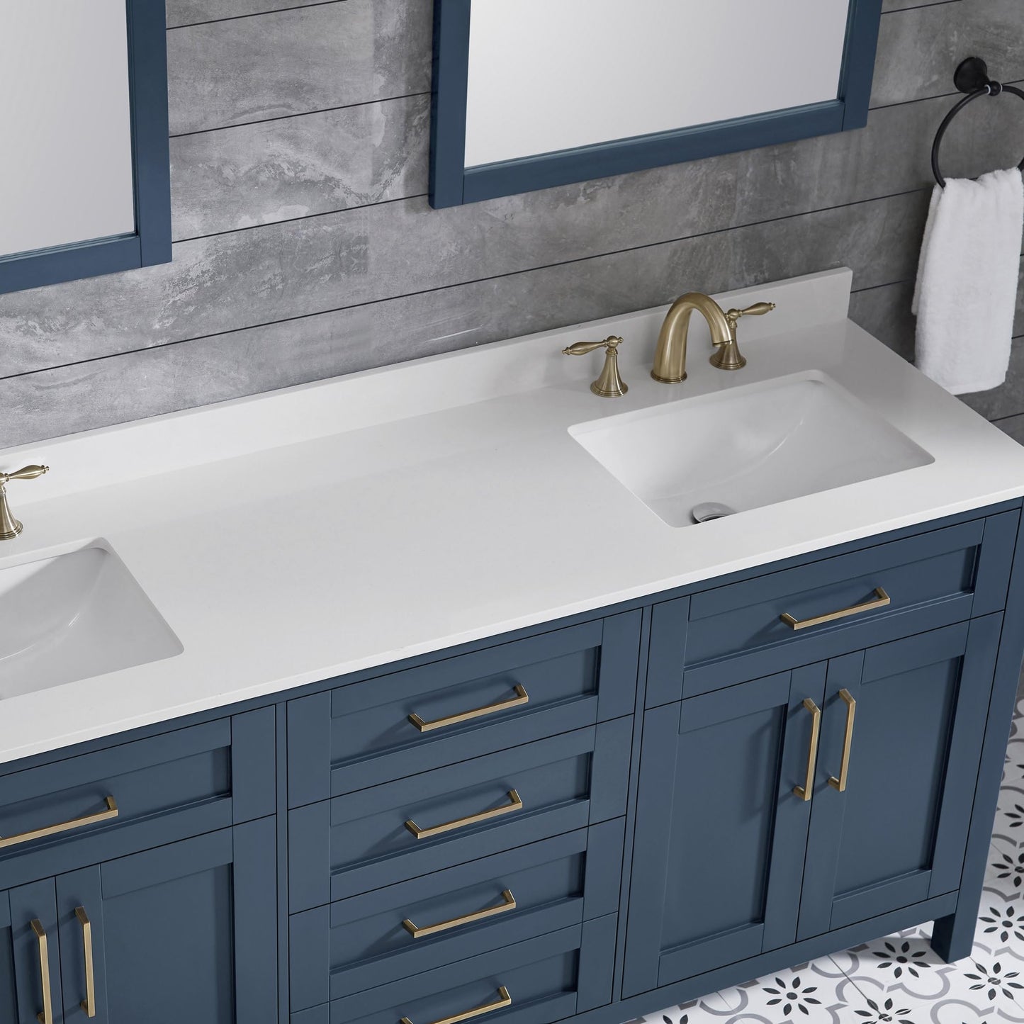OVE Decors Tahoe 72 Midnight Blue Double Vanity with White Cultured Marble Countertop