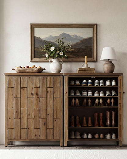 LITTLE TREE Solid Wood Shoe Cabinet with Doors, 6-Tier Tall Shoe Cabinet for Entryway, Farmhouse Freestanding Shoe Storage with Adjustable Shelves, Shoe Storage Cabinet for Entrance, Rustic Brown