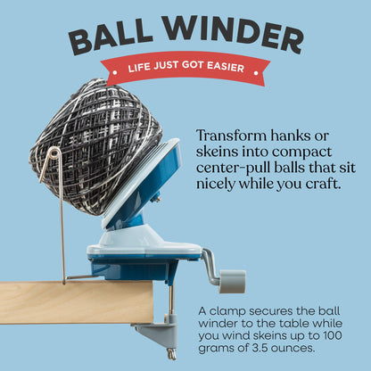 Knit Picks Yarn Winding Bundle - Yarn Ball Winder (Blue) and Birch Wooden Yarn Swift