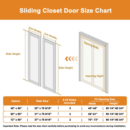 JUJUBON Closet Sliding Door, 48"×80"(Double Doors 25"), 3 Panel Sliding Door with Hardware Kit, Pre-Drilled Doors Panel, MDF with Paintable Surface, Need to Assemble, White
