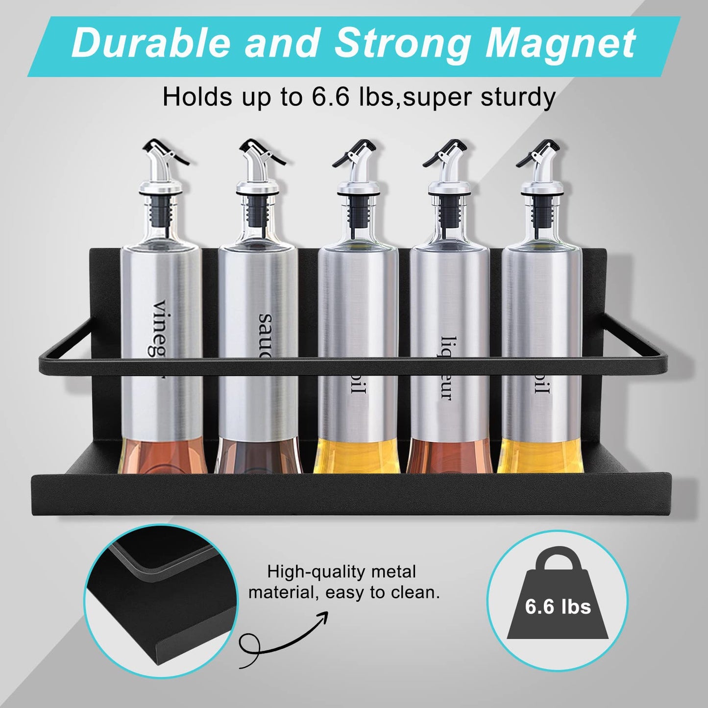 Feokely 2 Pack Premium Quality Magnetic Spice Rack for Refrigerator, Strong Magnetic Spice Rack for Holding Jars, Perfect Space Saving Magnetic Shelf