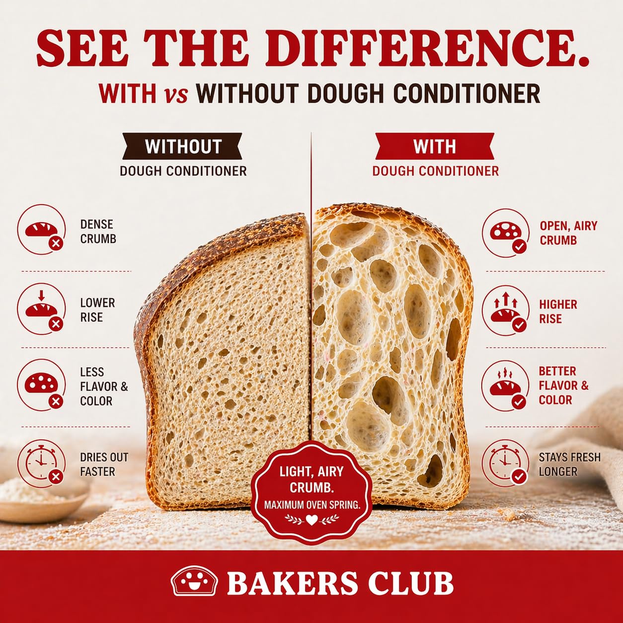 Bakers Club Artisan Dough Conditioner – Bread Improver & Baking Enhancer for Better Texture, Volume & Shelf Life – Sourdough, Pizza Crust, Bagels, Muffins, Cakes, Cookies & Pies Enhances Any Flour 10oz