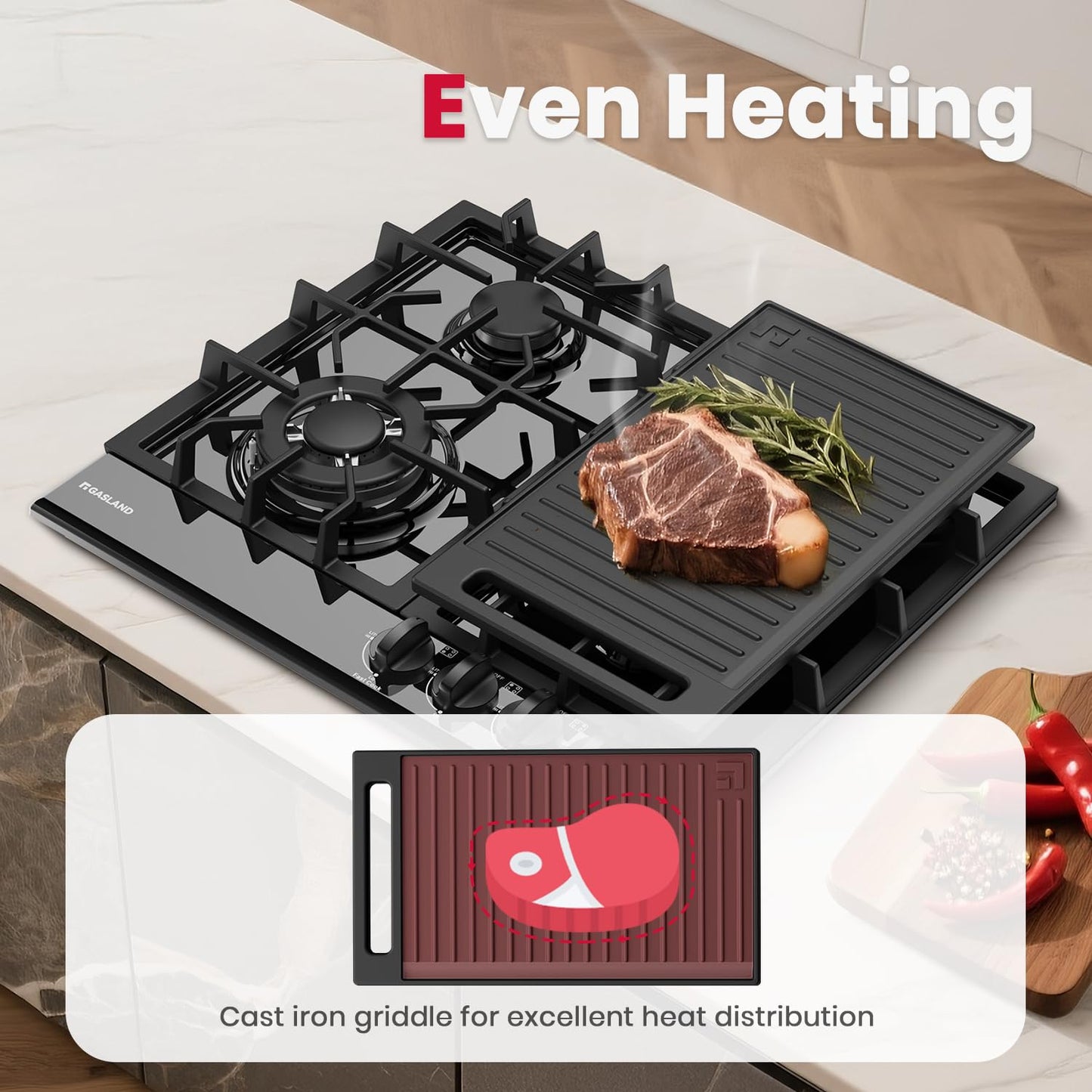 GASLAND 2-in-1 Reversible Cast Iron Grill/Griddle 16.7''x9.7"