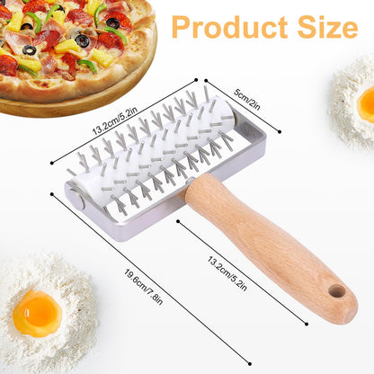 JuyVerq Pizza Dough Docker, Professional Dough Roller with Stainless Steel Spikes Wood Handle, Sturdy Pizza Docking Tool for Home & Commercial Kitchen, Time-Saver for Making Pizza Pie Pastry Bread