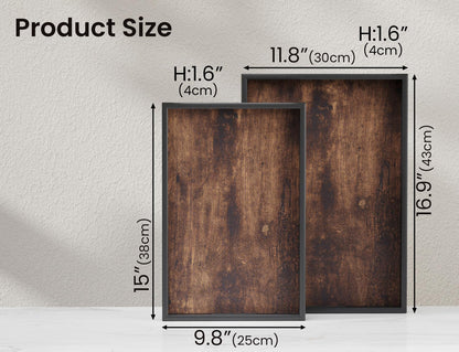 Fibogollo Set of 2 Wooden Serving Tray with Handles,Decorative Trays Platter,Breakfast Tray in Bed,Large Coffee Table Tray，Food Drinks Trays for Eating,Working,Storing