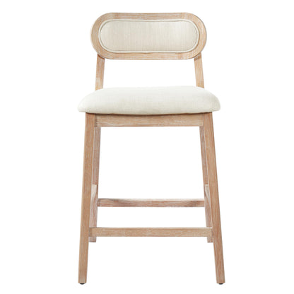 Christopher Knight Home Kaylin Modern Counter Height Bar Stools Set of 2, Upholstered Bar Stool for Kitchen Island, Rubberwood Dining Room Chair, Counter Stool with Footrest, Natural+Beige
