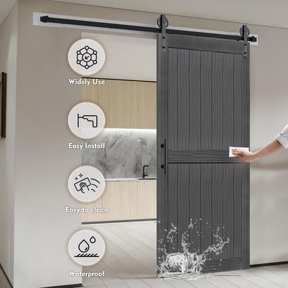 S&Z TOPHAND® 50in x 84in MDF Deep Gray Barn Door with 10FT Sliding Door Hardware Kit, 24-60in Solid Barn Door Slab Covered with Water-Proof PVC Surface, Simple Assembly is Required(Big Wheel)
