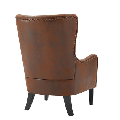 Christopher Knight Home Elber Mid-Century Modern Wingback Accent Chair Set of 2, Faux Suede Fabric Upholstered Club Chairs Set with Cushions, Wooden Comfy Reading Chair for Bedroom Living Room, Brown