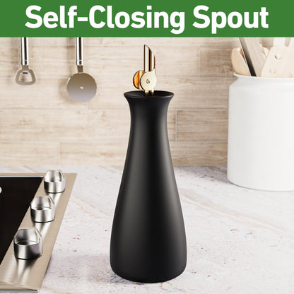 HB Design Co. Ceramic Olive Oil Dispenser with Self-Closing Gold Spout - 530 ML Capacity Matte White Ceramic Oil Dispenser for Kitchen - Leak Proof EVOO Dispensing Bottle