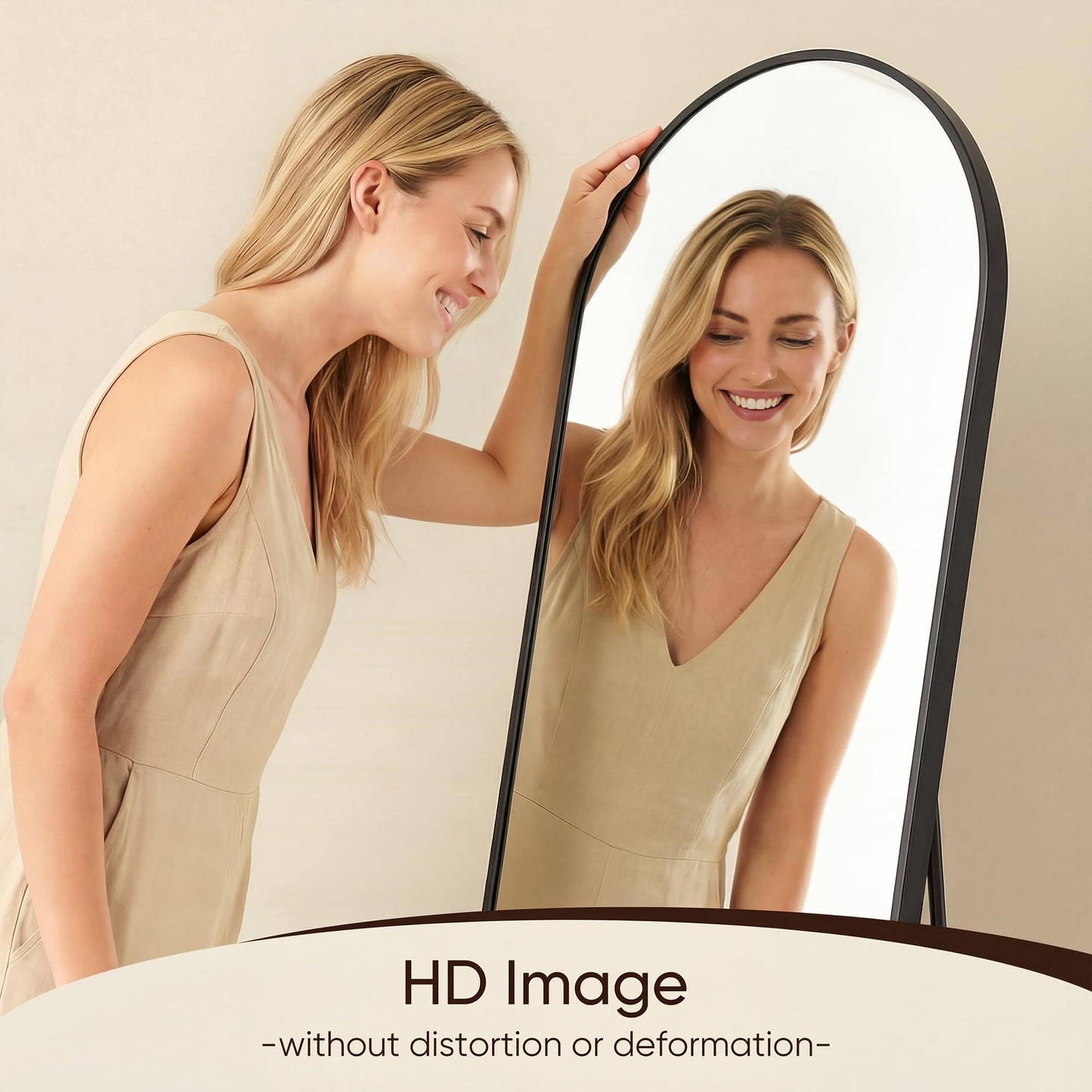 Antok 81" x41” Arched Full Length Floor Mirror, Black Aluminum Frame, Free Standing/Wall Mount/Leaning for Bedroom, Living Room, Dressing Room
