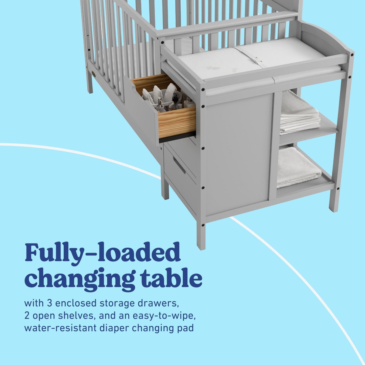 Graco Benton 4-in-1 Convertible Crib and Changer – GREENGUARD Gold Certified, Crib & Changing-Table Combo, Water-Resistant Changing Pad, Converts to Toddler Bed, Daybed and Full-Size Bed (Pebble Gray)