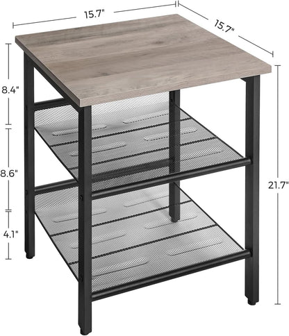 2 ULET023B02 VASAGLE INDESTIC End Table, Nightstand with Adjustable Mesh Shelves, Industrial Side Table for Living