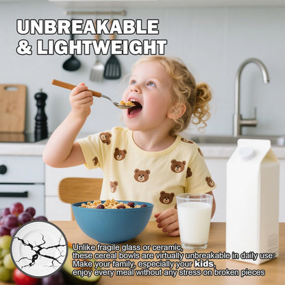 Perlapoc Unbreakable Large Cereal Bowls 40 OZ, Wheat Straw Bowls Set of 6, Alternative Plastic Bowls for Kitchen, Outdoors, Microwave & Dishwasher Safe Bowl Set for Salad, Cereal, Soup, Ramen, Multi