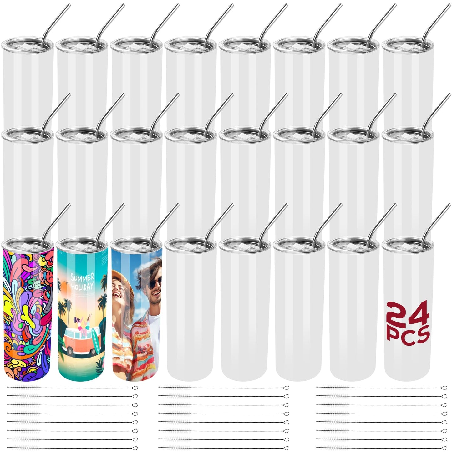 MAIKESUB 24 Pack 20oz Straight Skinny Sublimation Tumblers with Lids – Blank Metal Tumbler Set for Dye-Sublimation Decoration, Vinyl Crafts & DIY Personalized Gifts