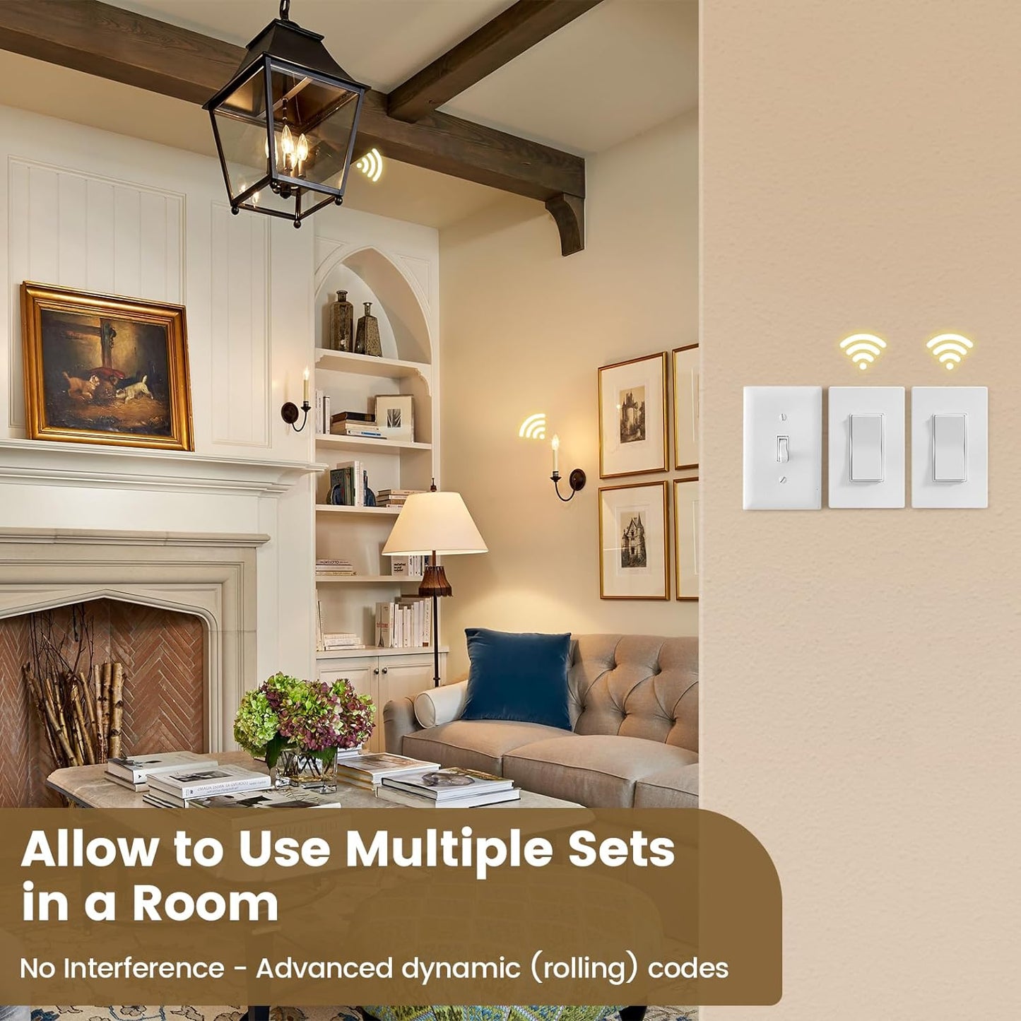 Suraielec 3 Way Wireless Light Switch, Neutral Wire Required, Grounding, 15A High Power, 100ft Range, No Wiring No WiFi, Expandable Remote Control Light Switches for Lamp, Ceiling Light, Fan