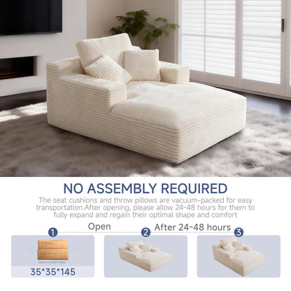 68" Chaise Lounge Chair Indoor, Corduroy Upholstered Boneless Sofa Bed, Deep Seat Sleeper Couch Reading Chairs, Oversized Comfy Cloud Sofas Couches for Living Room, Bedroom (Beige, Oversized)