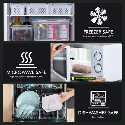 HOTEC 5-Pack Large Fruit Storage Container for Fridge Leak proof with Removable Colander, BPA Free Dishwasher & microwave safe Largest 4.15L