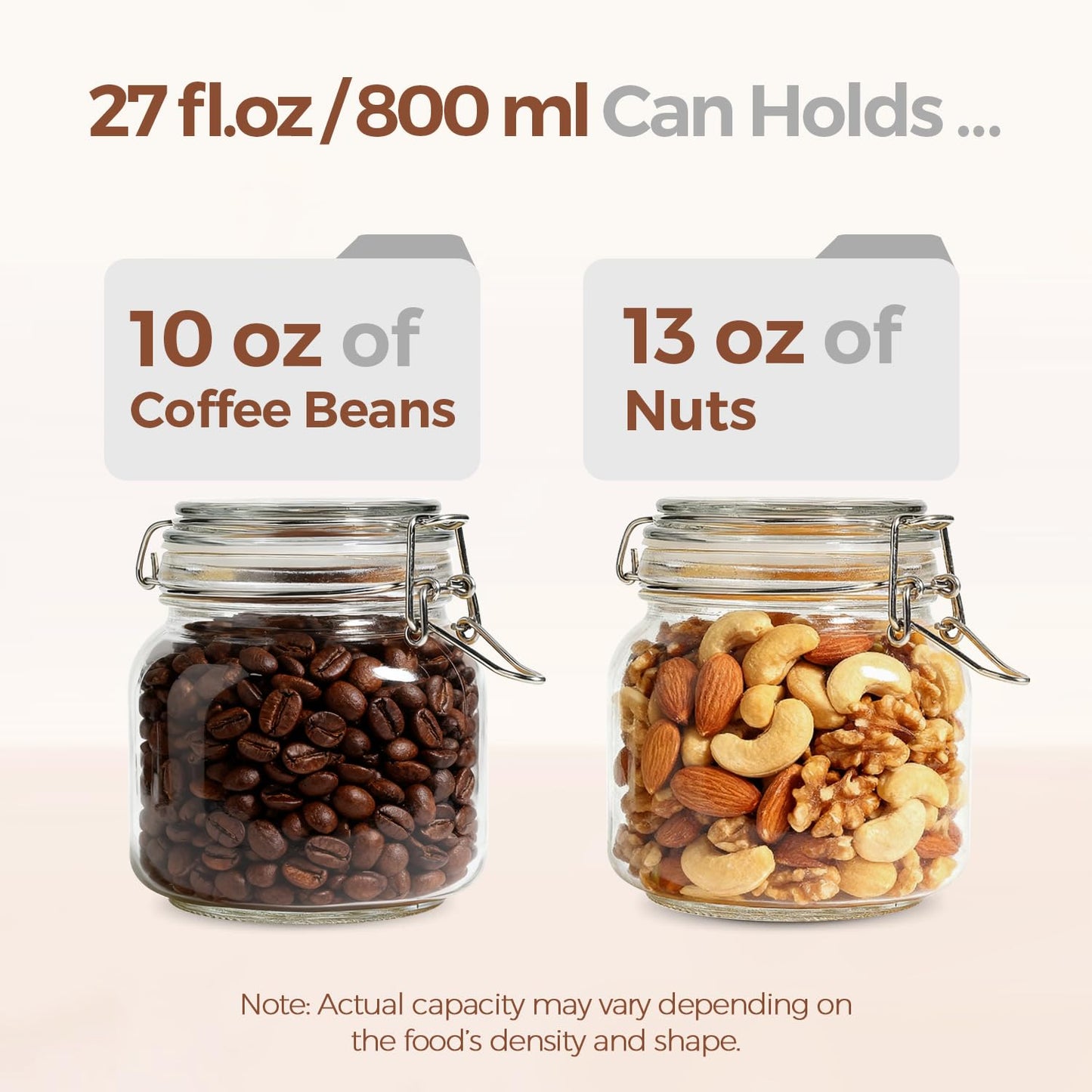 ComSaf 6-Pack 27oz Square Glass Pantry Canisters, Aesthetic Food Storage Jars for a Full Makeover, Modular Containers for Coffee, Sugar, Cookies, Snacks & Spices