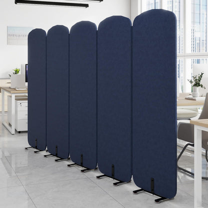Natwind 5 Panel 122.8 x 71 in Office Room Privacy Protect Space Divider Portable Partition,Wall Folding Cubicle Indoor Freestanding Acoustic Partition Temporary for Office Room, Navy Blue