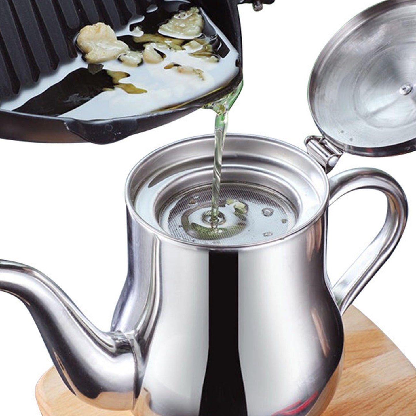 Msiud Oil Strainer, 500ml Stainless Steel Oil Filter Pot, Bacon Grease Saver with Strainer, 18oz Deep Fryer Can with Fine Mesh Filter Pour Spout, Grease Container for Store Meat Frying Oils 18x10x7cm