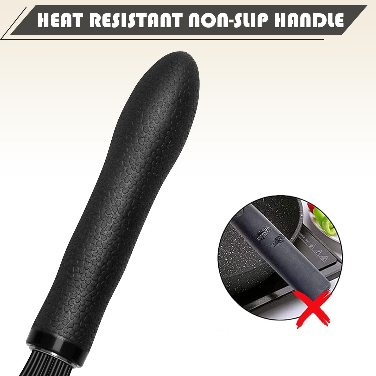 TEEVEA Silicone Whisk Stainless Steel Heat Resistant Non Scratch Kitchen Cooking Utensil for Blending Whisking Beating Frothing Stirring 11 Inch Black