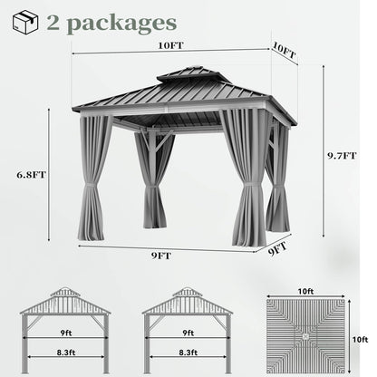 YITAHOME 10X10FT Gazebo Patios Hard Top Outdoor Double Roof Canopy Aluminum Frame Metal Top Garden Gazebo with Curtains Netting for Backyards Decks Lawns, White