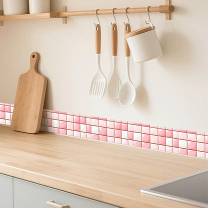 IVN Wallpaper Border Peel and Stick Decorative Wall Trim Self Adhesive Pink White Glossy Mosaic Pattern Accent Strip for Bathroom Laundry Room Pool Area Mirror Frame Shelf Wall Edge 4x196 Inch
