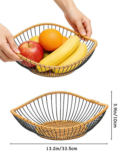 Zitonyang Wire Fruit Basket, Metal Fruits Basket Countertop Fruit Bowl Metal Wire Baskets For Fruits, Vegetables, Breads, Snacks (Brown, 13.2 x 3.9 inches)