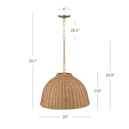 Nathan James Augustine Modern Farmhouse Rattan Pendant Light, Rattan Chandelier Pendant Lamp Shade for Kitchen or Living Room