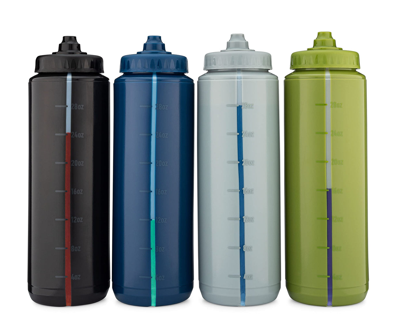 Hydra Cup Sport 4 Pack 32 oz Squeeze Water Bottles, Sports Water Bottle Pack with Fast Flow Valve, BPA-Free Squirt Water Bottles (Dark Colors)