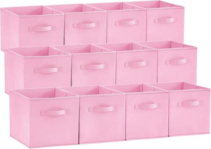 Lifewit Storage Cubes - Foldable Decorative Fabric Baskets for Home Organization | 11-Inch Pink, 12-Pack