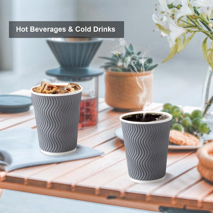 Lamosi 500 Count 12 oz Insulated Coffee Cups Bulk, Disposable Paper Cups No Lids 12oz, Corrugated Ripple Wall Design for Hot Beverage, Office, Hotel, Catering, Events, Cafe Bar Use (Grey)