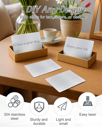 AOKLIT 30 pcs 304 Stainless Steel Metal Business Cards Blanks, 3.4 x 2.1 Inch Thickness 0.5 mm Metal Card Laser Engraving Steel Plates for Business House Customer DIY Gift