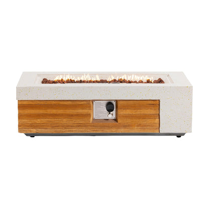 COSIEST 42" Outdoor Propane Fire Pit Table, Rectangular Gas Fire Pit Table with Concrete & Log Wood Grain Design, 50000BTU Fire Tables for Patio, Backyard, Garden Heating