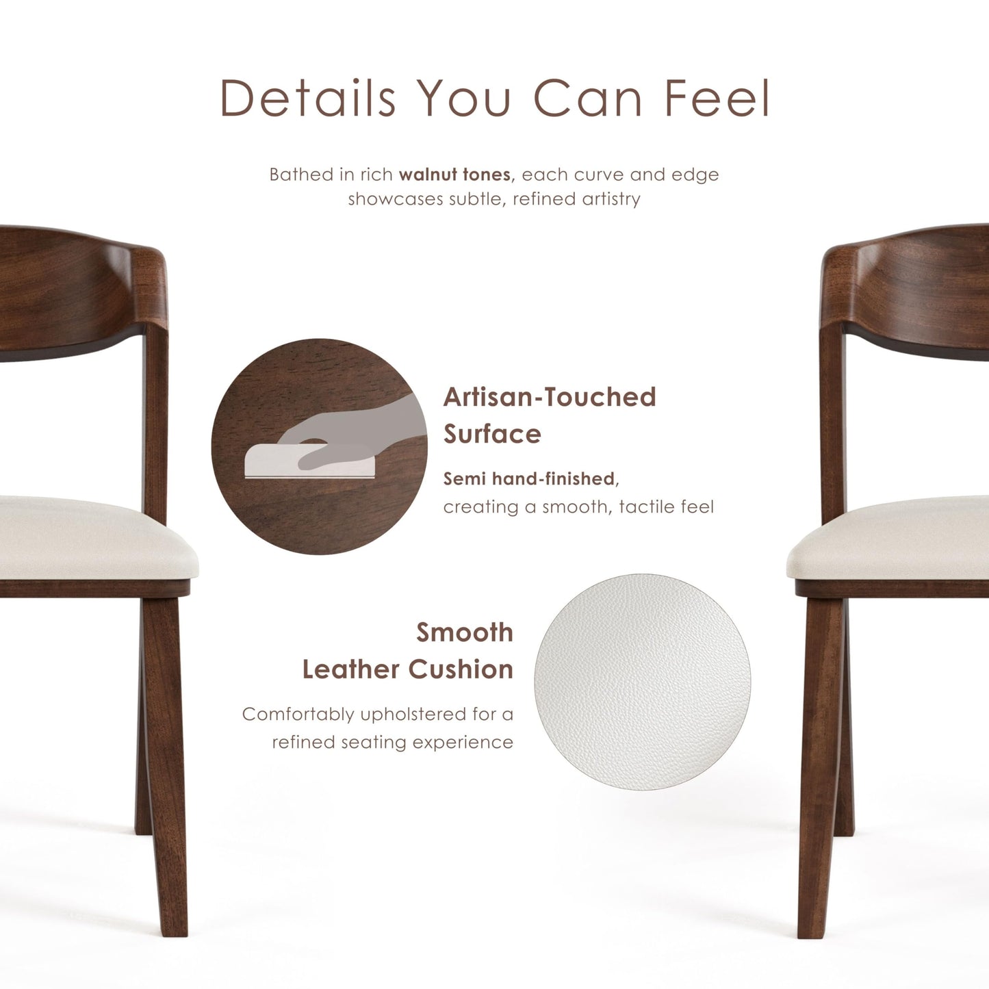 Furniture of America Nazaen IV Mid-Century Modern Solid Wood 20-inch Side Chairs Set of 2 with Curved Backrest, Semi-Handmade, Upholstered Seating for Home Kitchen, Dining Room, Rich Walnut