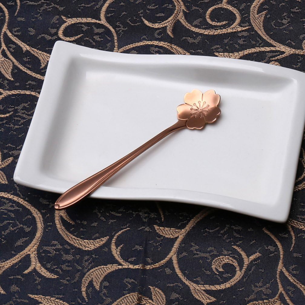 Creative Sakura Flower Pattern Coffee Spoons, Stainless Steel Tableware, Stirring Spoon, Sugar Spoon, Teaspoon (Rose